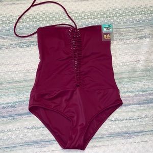 Burgundy Strapless one piece bathing suit